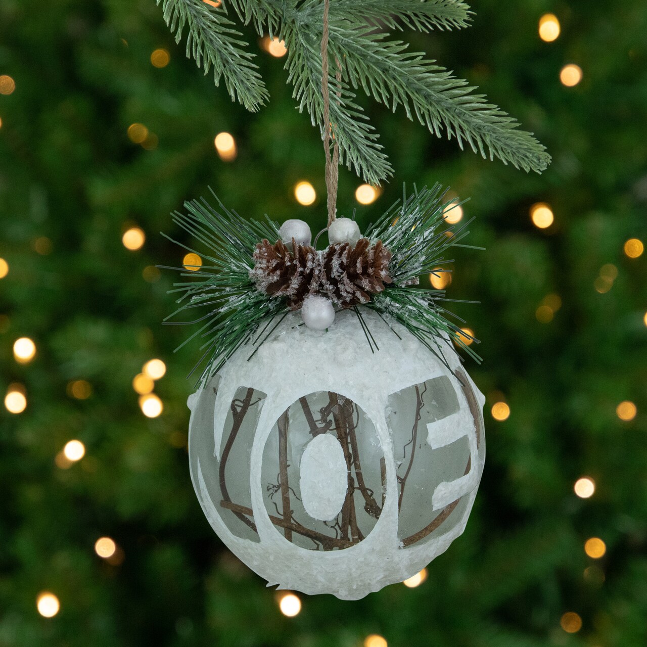 Northlight 5" White Frosted NOEL With Holly and Berries Christmas Glass Ornament
